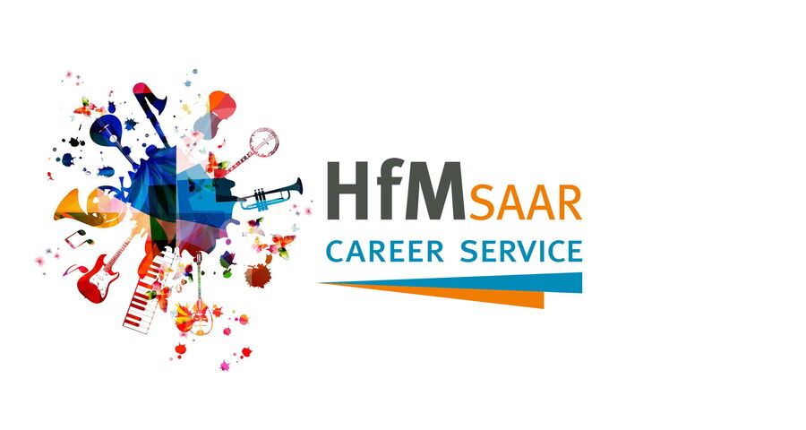Grafik mit Musikinstrumenten und Logo